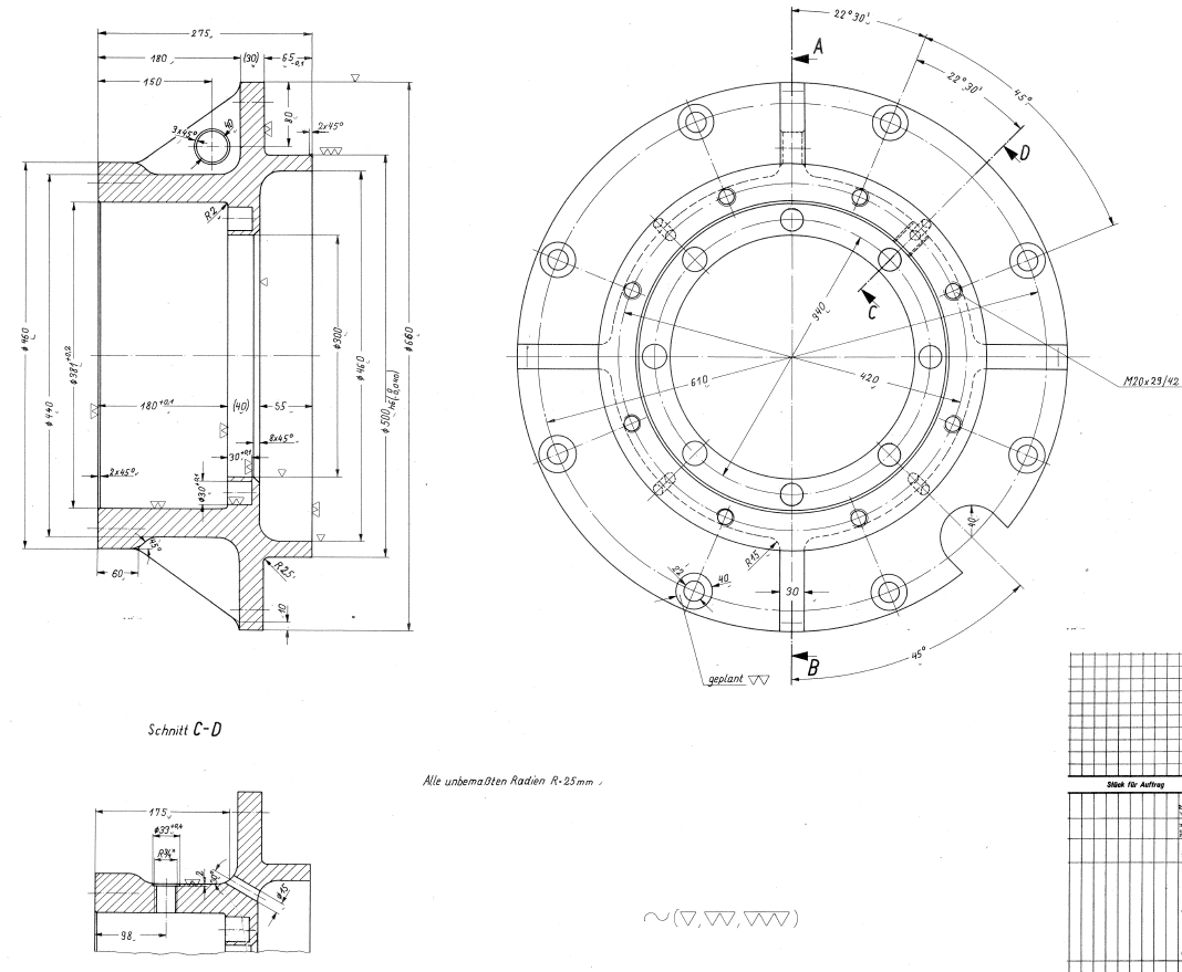A decades-old, hand-marked engineering drawing of a bearing housing
